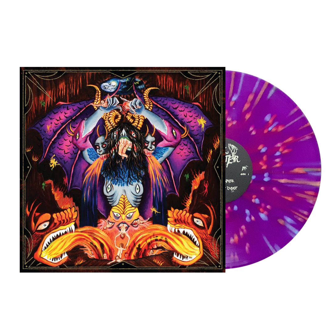 Devil Master - Satan Spits on Children of Light Vinyl LP - Neon Violet with Halloween Orange/Mustard Yellow/Cyan Blue Splatter